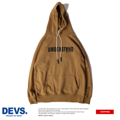 蓝牌 DEVS 16AW 卡其黄色毛圈插肩印花连帽卫衣HOODIES