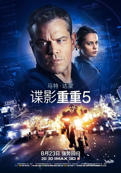 《谍影重重5》(Jason Bourne,2016年8月23日,美国):在“后斯诺登”时代，中情局系统被黑客入侵，多项特工计划可能泄露。与此同时，中情局还发现了杰森·伯恩和好搭档尼基·帕森斯的踪迹。年轻的网络专家海瑟·李自告奋勇追踪杰森·伯恩，而杰森·伯恩也在寻找着关于自己身世的惊天黑幕。中情局高官罗伯特·杜威是知晓一切幕后秘密的人。罗伯特·杜威、海瑟·李和杰森·伯恩之间的角力悬念，不到最后一刻，就无法了解真正的结局