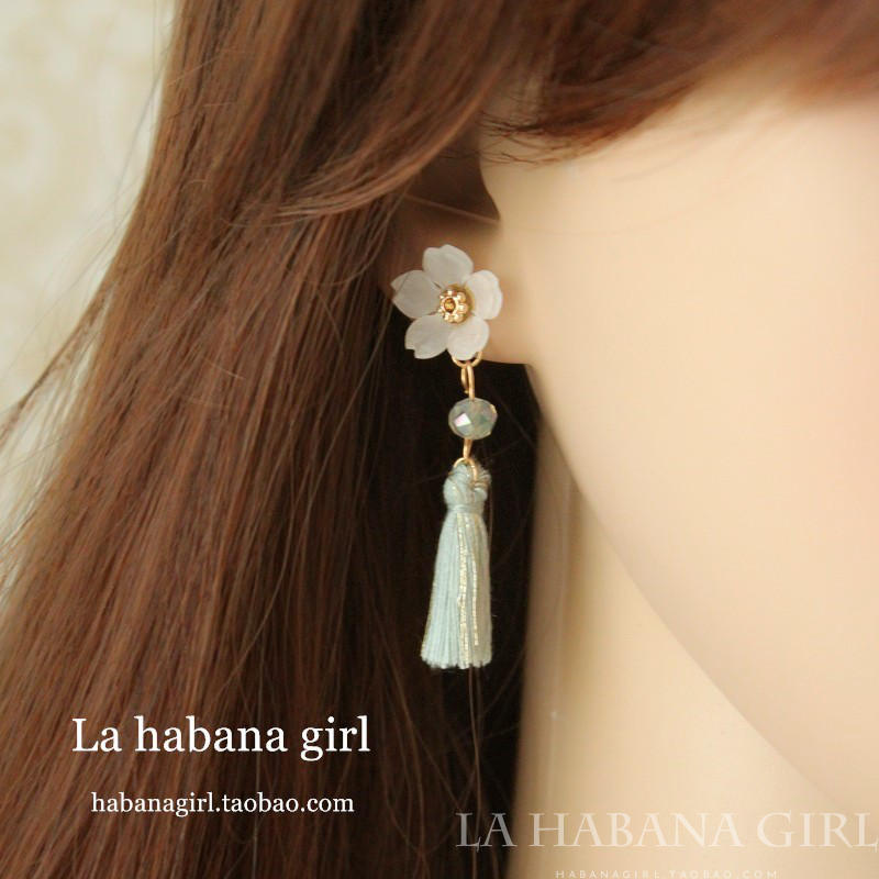 La habana girl&hearts;高端手作&hearts;日系手工樱花冰丝流苏耳钉纯樱