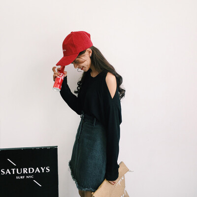 Ifashion2016秋季MISSQ漏肩针织衫中长款薄款长袖防晒空调潮