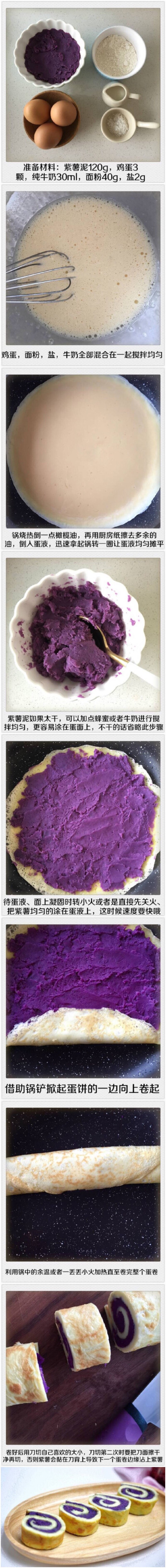 【紫薯蛋卷】紫薯富含纤维素，促进胃肠蠕动，抗衰老![赞][赞]早餐吃这个棒棒哒~