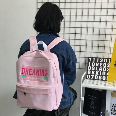  韩国ulzzang撞色小清新刺绣字母双肩包可爱日系书包学生背包