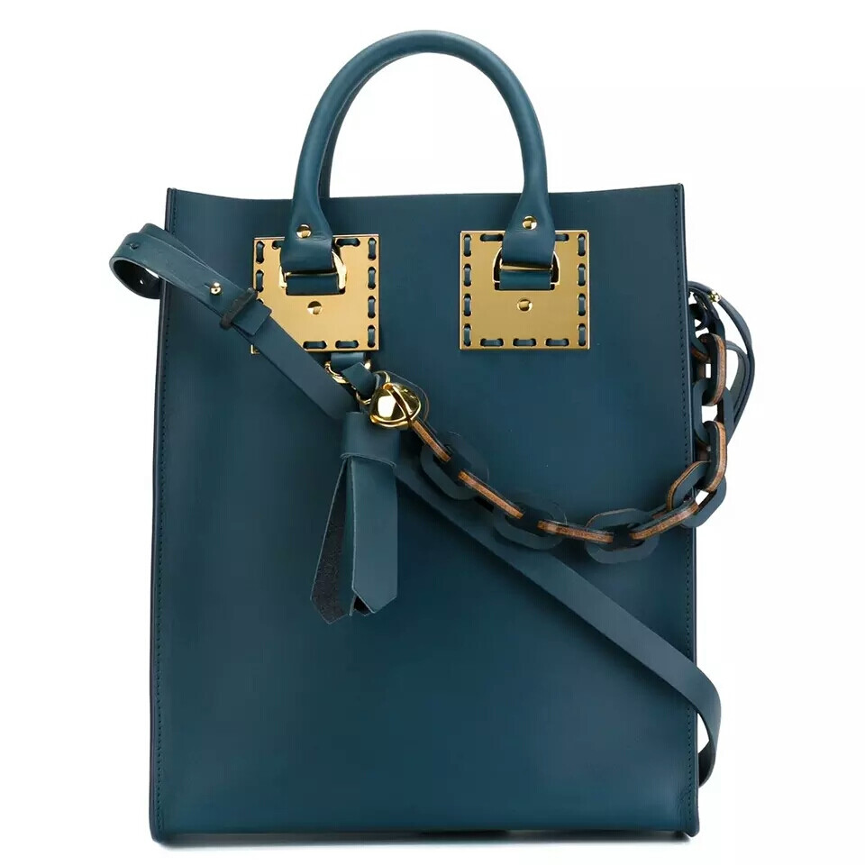 sophiehulme索菲休姆tote深蓝绿色硬牛皮托特包粗链特别版