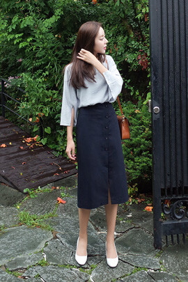 韩国Cherrykoko 丨 中长款单排扣半身裙