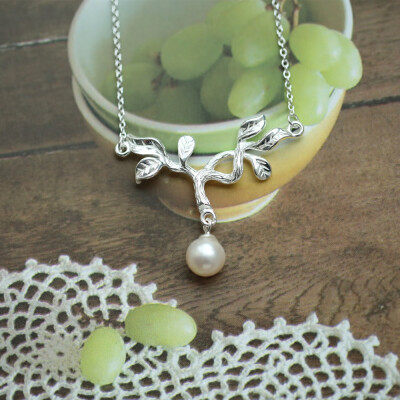 Woodyhouse 致心树 质感枝桠天然珍珠设计 925纯银项链女锁骨链