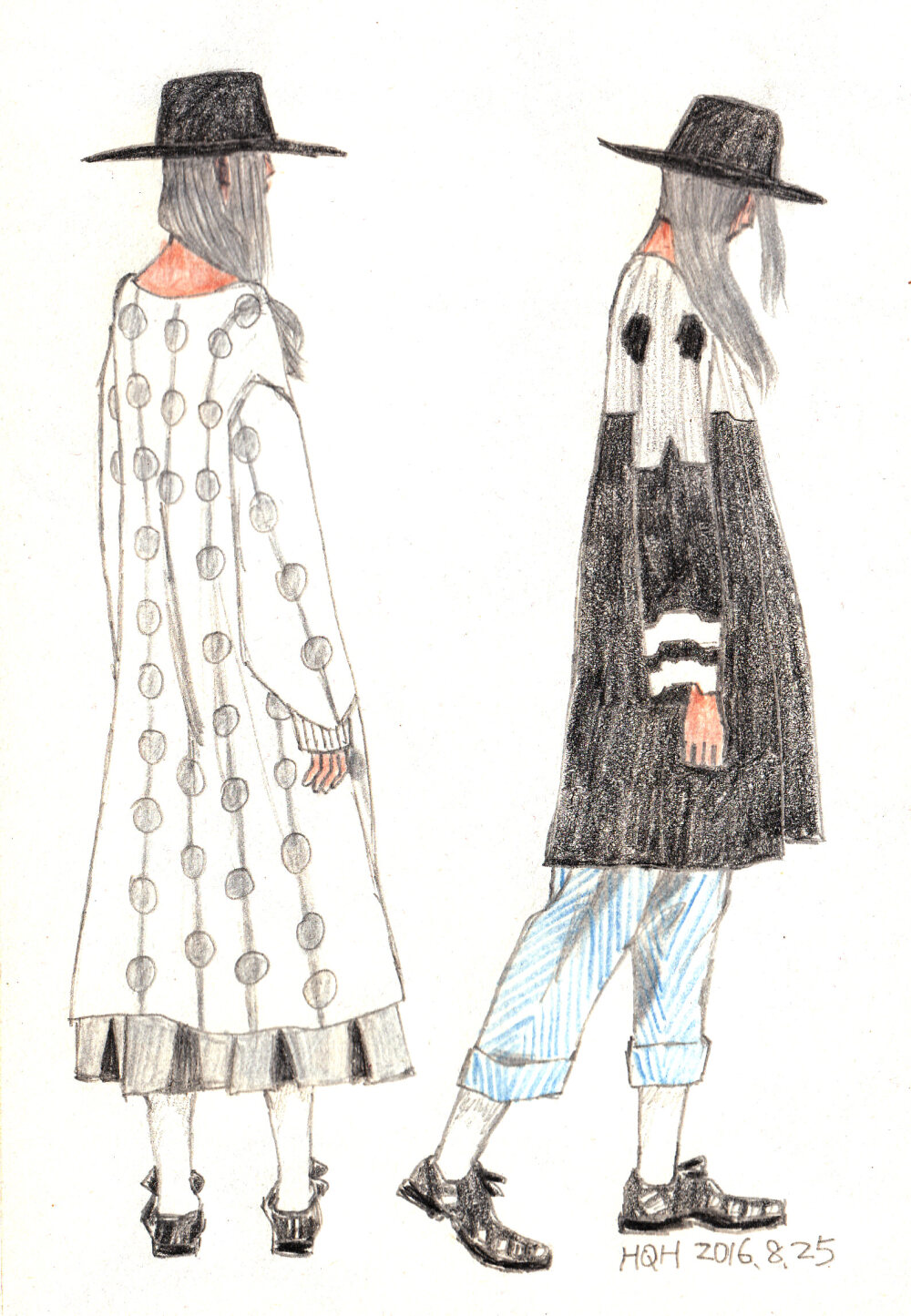 彩铅 人物 服装 时尚 HQH