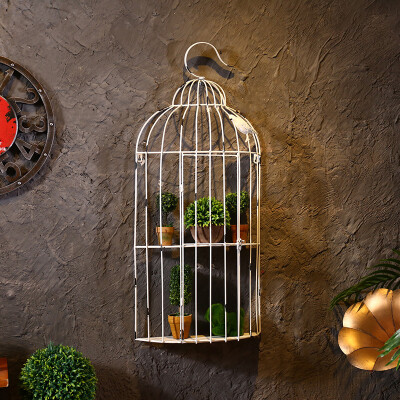 创意铁艺鸟笼造型置物架壁挂墙饰欧式田园墙挂鸟类装饰架展示层架