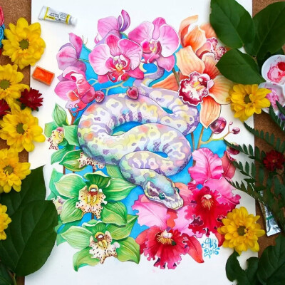 一个叫Anna Bucciarelli的姑娘，最近迷上了中国的十二生肖。她了解了中国人对十二生肖的定义后，拿起画笔，将动物、自然、色彩完美结合了起来。还根据自己的理解，给每一个生肖配上了属于自己的花朵。