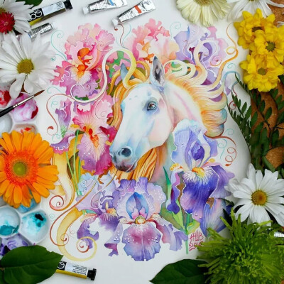 一个叫Anna Bucciarelli的姑娘，最近迷上了中国的十二生肖。她了解了中国人对十二生肖的定义后，拿起画笔，将动物、自然、色彩完美结合了起来。还根据自己的理解，给每一个生肖配上了属于自己的花朵。