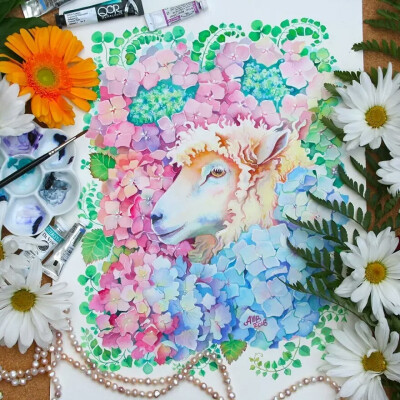 一个叫Anna Bucciarelli的姑娘，最近迷上了中国的十二生肖。她了解了中国人对十二生肖的定义后，拿起画笔，将动物、自然、色彩完美结合了起来。还根据自己的理解，给每一个生肖配上了属于自己的花朵。