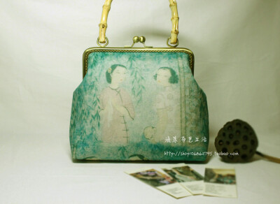 看风景的旗袍女子~高档苎麻面料典雅柔美意境复古国风口金包 限量