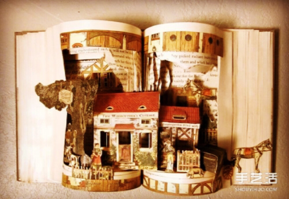 这些艺术般的创作全都是出自于 Hoerth 之手，喜好在旅途上将所遇到的经典文学书籍与古董等搜罗下来，再藉以她充满想像与精致的雕刻后，便有了这一本本以层次堆叠形塑而出的立体纸雕作品～带我们从文字中跳脱，却又把你我带入这一境当中的旋涡里…