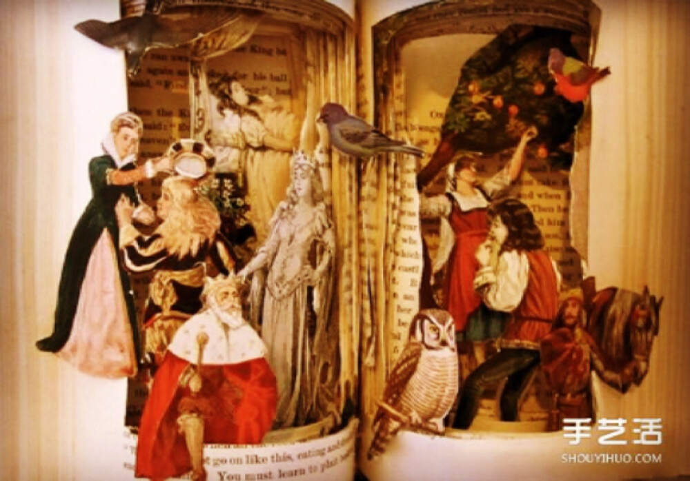 这些艺术般的创作全都是出自于 Hoerth 之手，喜好在旅途上将所遇到的经典文学书籍与古董等搜罗下来，再藉以她充满想像与精致的雕刻后，便有了这一本本以层次堆叠形塑而出的立体纸雕作品～带我们从文字中跳脱，却又把你我带入这一境当中的旋涡里…