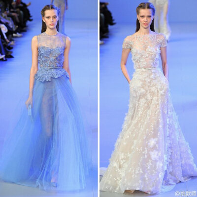 Elie Saab Spring 2014 Couture 艾莉·萨博(ElieSaab)的作品，一向都是以奢华高贵、优雅迷人的晚礼服而著称，宛如又一个VALENTINO。 艾莉·萨博(ElieSaab)的高级定制女装秀，以华丽风格取胜，运用丝绸闪缎、珠光面料、…