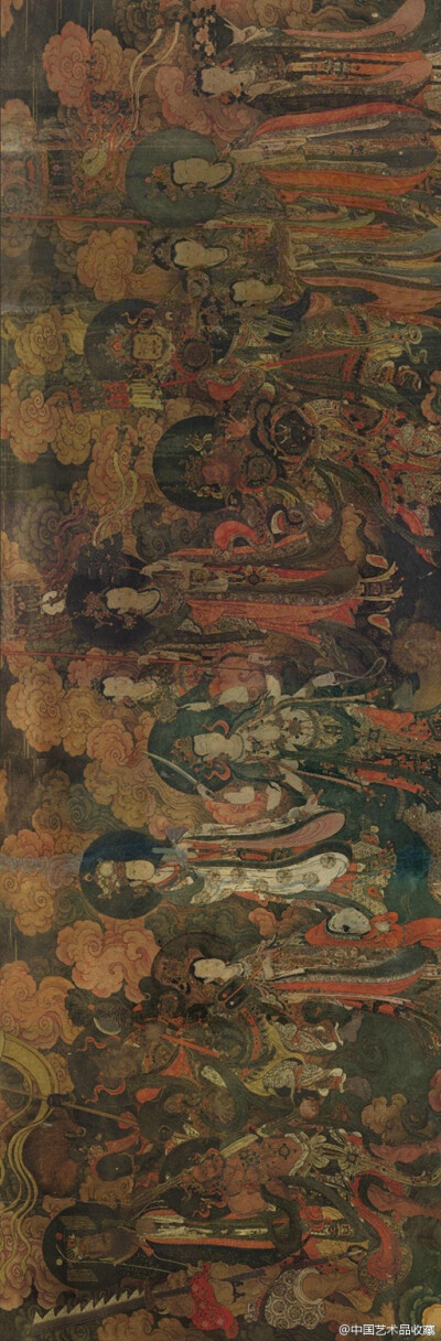 【 明 《帝释梵天礼佛护法图》 】壁画，320×140cm×2，北京法海寺。