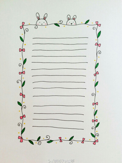花与小兔——手帐教程；边框；花边；排版；简笔画……来自@听美南子讲故事