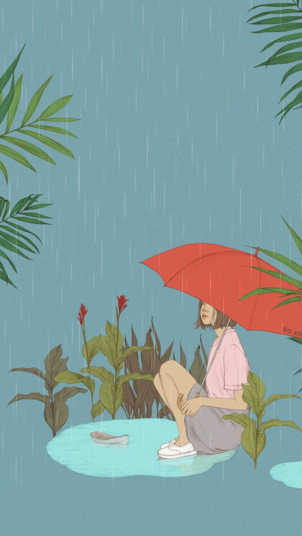 壁纸系列之韩国插画师 Heo Jiseon 作品 听雨