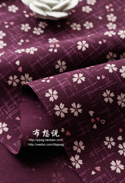 平纹棉布 和风井纹樱花 暗紫