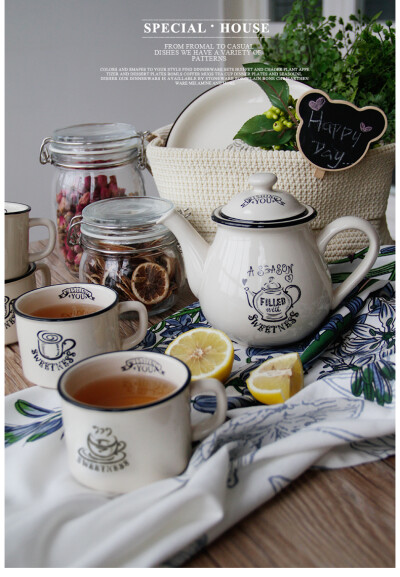 北欧简约茶具 创意咖啡杯套装陶瓷下午茶1壶4杯奶白色英式复古
