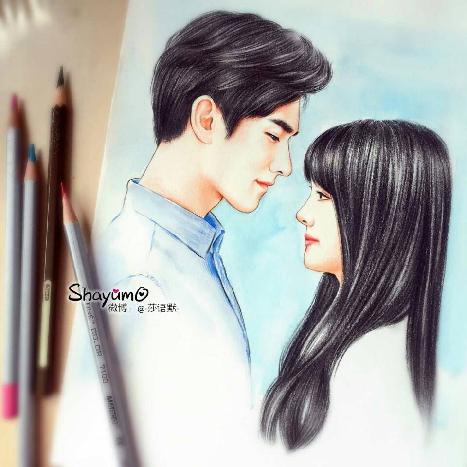 人物素描彩铅画水粉微微一笑很倾城