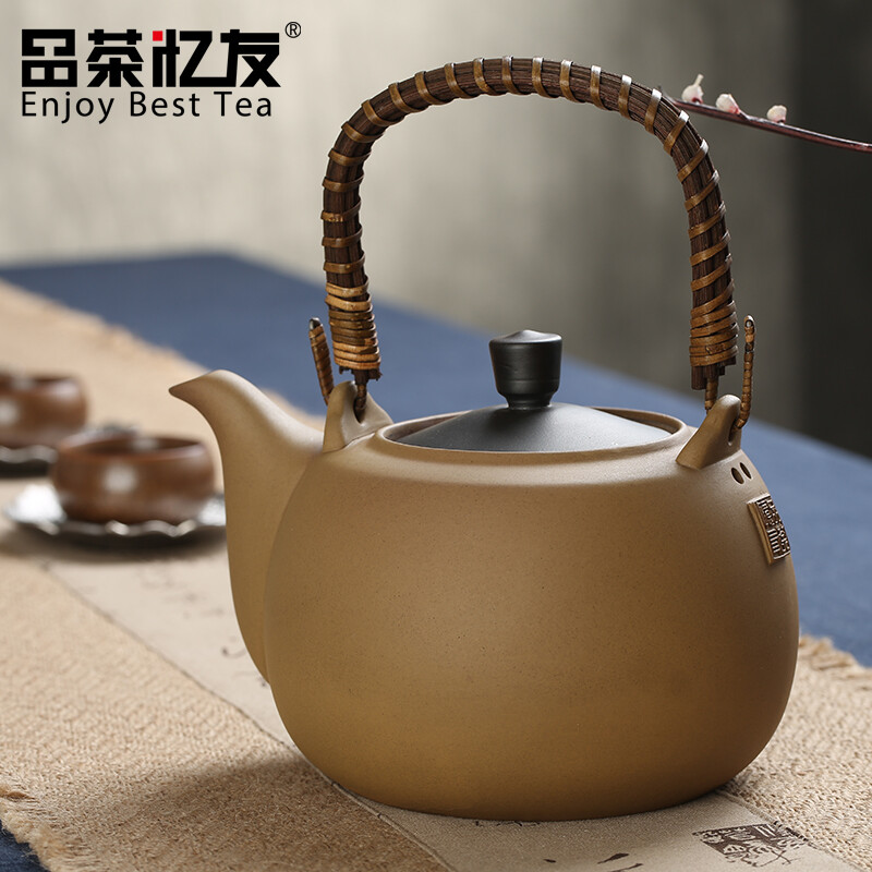 品茶忆友 火岩烧陶壶烧水壶 手工铜把煮茶壶 电陶炉煮茶器