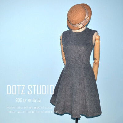 〖DOTZ〗2016秋款韓版淑女修身顯瘦拉鏈毛呢連衣裙打底裙A字裙