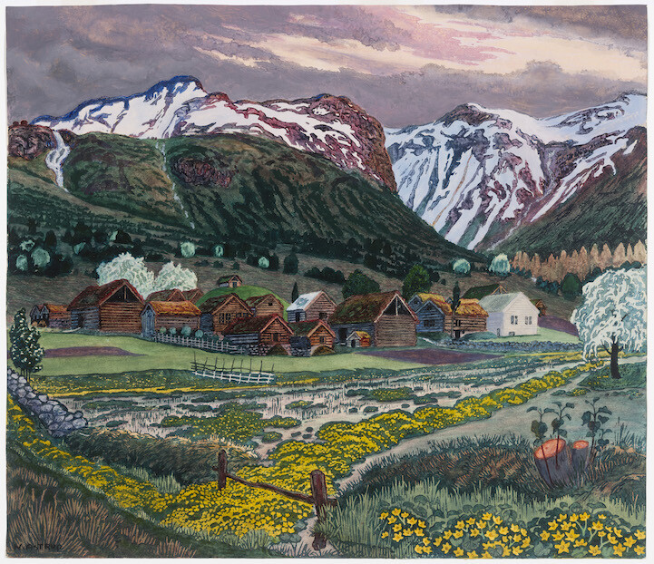 挪威“失落的艺术家”| Nikolai Astrup，与 Edvard Munch（蒙克）同时代的艺术家。1880年出生，47岁去世。他的画在挪威无人不知，但在国外却知之甚少。Astrup了解后印象派、表现派、立体派，但他没有跟随。他将生活体验和观察付诸画纸，作品无不透露出他对挪威祖国山水尤其是峡湾的热爱。