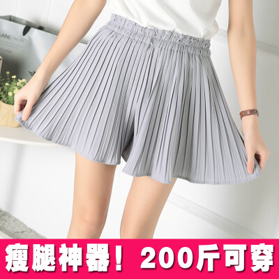 2016加大码女装夏季热裤胖mm松紧腰百褶宽松超显瘦阔腿雪纺短裤裙