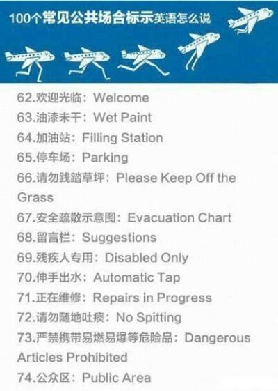 公共场所常用的100个英语标示大全！@英语进修课