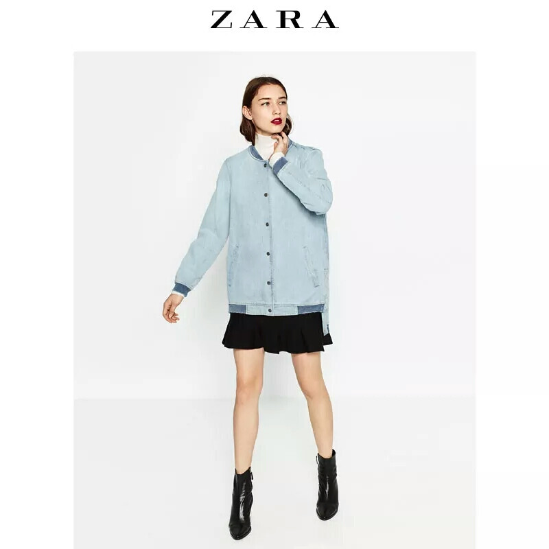 ZARA 女装 长版牛仔飞行员夹克 03115221406