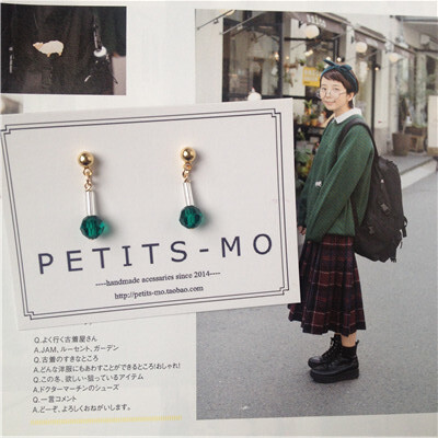 定制 petitsmo日系日本进口古董珠切面圆形水晶搭配极简秀气耳夹耳环