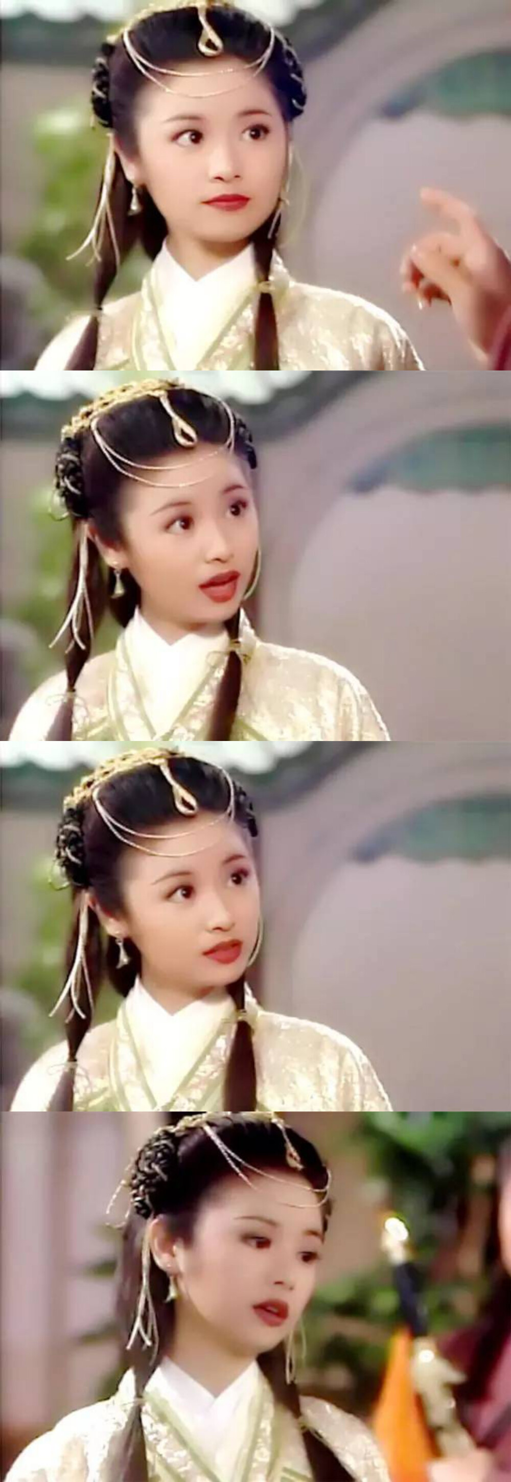 1997年《新包青天之梅花盗》饰演飞风郡主，林心如首部古装剧:个人认为第一个郡主扮相是最美的，给第一。??
