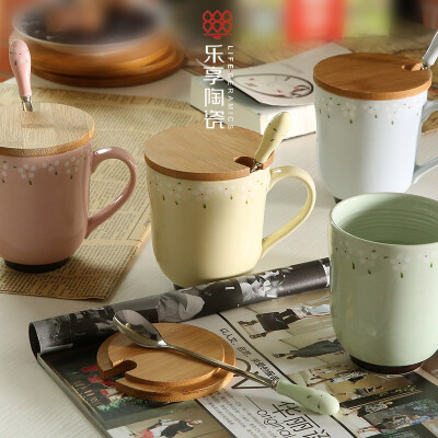乐享 创意礼品陶瓷杯子马克杯牛奶咖啡杯带盖勺情侣水杯学生杯