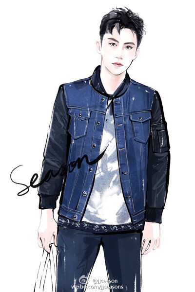 #jjseason插画# #时尚##插画# ----- @Johnny黄景瑜 帅气牛仔风演绎@我们的街拍时刻 男士街拍花漾·牛仔。