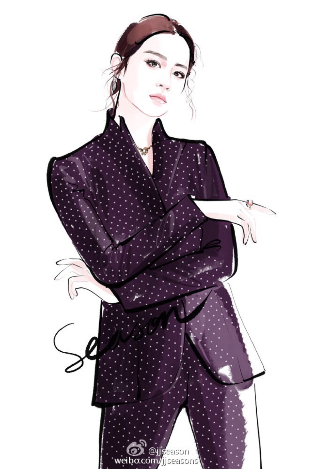 #jjseason插画# #season时尚插画# ----- @刘亦菲 身着@Dior迪奥 点点西装外套、长裤 ，帅气演绎@iLady优家画报 400期封面。