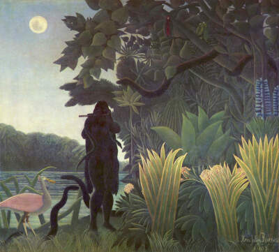 《诱蛇者》,1907年,169x189cm,布油彩,Muséed’Orsay，Paris,巴黎奥赛博物馆,HenriRousseau,亨利·卢梭,1844-1910年,法国,超现实主义,绘画