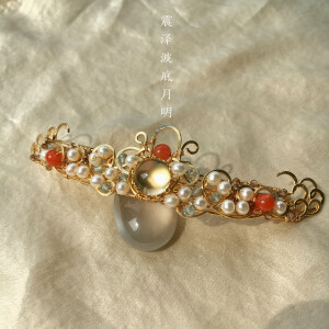 【簪花旧事】古典汉风配饰 手作【震泽波底月明】【慵归去】珍珠水沫玉南红明制钿子 发冠