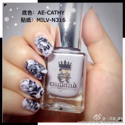 @NilNails @NilNails加油站 底色：AE-CATHY，贴纸：MILV：N316。是第二次涂这个色号了，依然起泡厉害，涂指甲油这项技能变弱了…不过这次没有洗掉，因为我想起来了贴纸！！！现在谁还能看的出来起泡！哇哈哈哈！！ps…