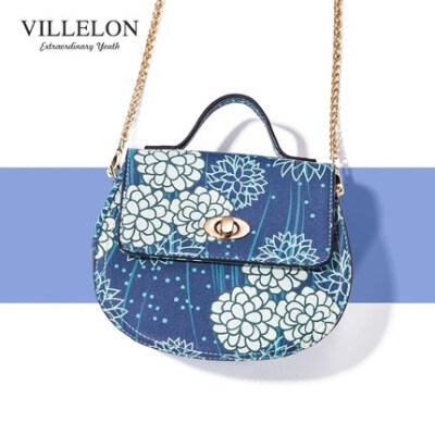 Villelon2016新款单肩斜挎包包印花小包百搭女包迷你小猪包链条包