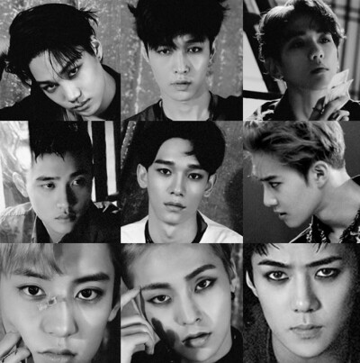 今年八月发布的新专《LOTTO》主打曲《LOTTO》九人拼接海报 #EXO#