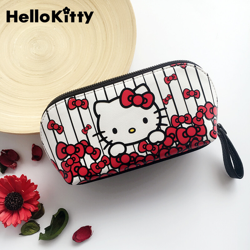 hellokitty女包2016潮流凯蒂猫可爱印花蝴蝶结卡通化妆包笔筒