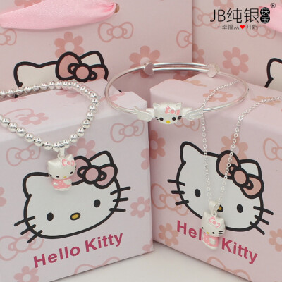 hellokitty凯蒂猫项链S925纯银吊坠女饰品时尚锁骨链免费刻字