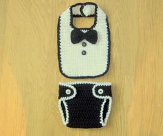 Cute Little Man Crochet Bib , BOW TIE and matching Nappy DIAPER Cover, Photo Prop ( 0 - 3 months , more sizes available ) Custom colours. £14.50, via Etsy.