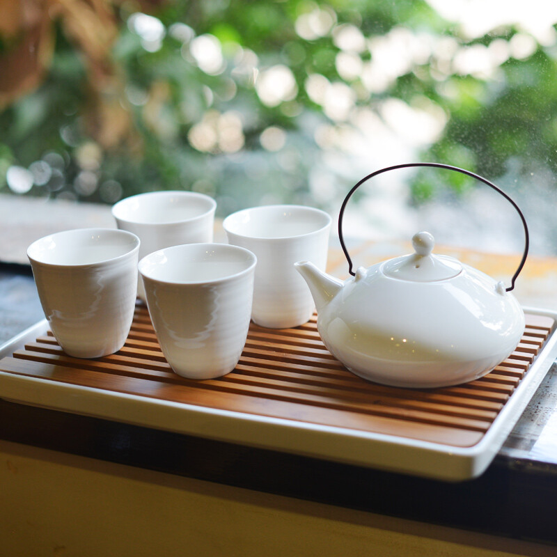 自然而然 日式简约茶壶功夫茶具白瓷茶壶套装礼盒装 1壶4杯
