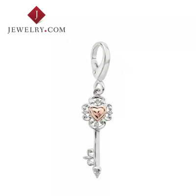 Jewelry.com 925银14K玫瑰金镶钻钥匙小挂坠 精美时尚优雅风charm