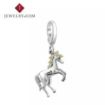 Jewelry.com 925银14K金镶钻飞奔骏马小挂坠 精致优雅时尚饰品