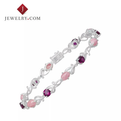 Jewelry.com 7ct石榴石红纹石925银金银丝淑女甜美手链优雅饰品