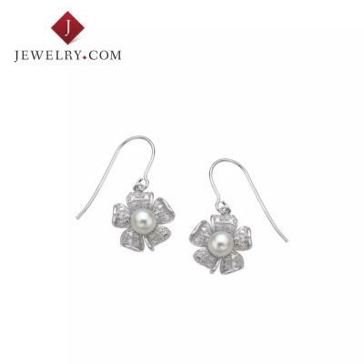 Jewelry.com 925银花瓣形珍珠耳坠 女士时尚魅力珠宝唯美饰品