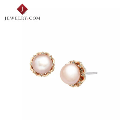 Jewelry.com 925银&14K玫瑰金8mm粉色珍珠精致优雅耳钉 女耳饰
