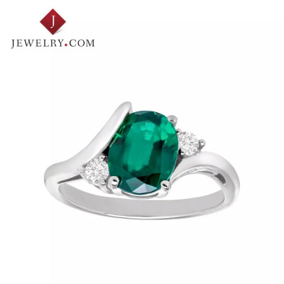 Jewelry.com 925银1.875ct祖母绿白色蓝宝石高贵优雅气质时尚女戒
